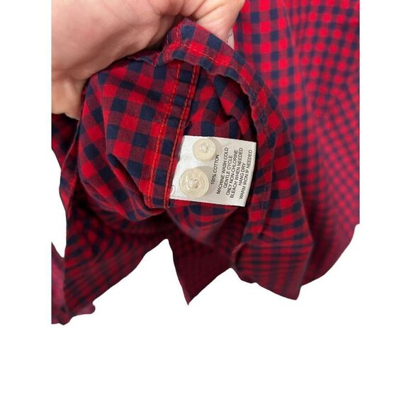 UNTUCKit Gingham Cotton Long Sleeve Classic Button Up Shirt Red Navy Size Medium - Picture 10 of 12